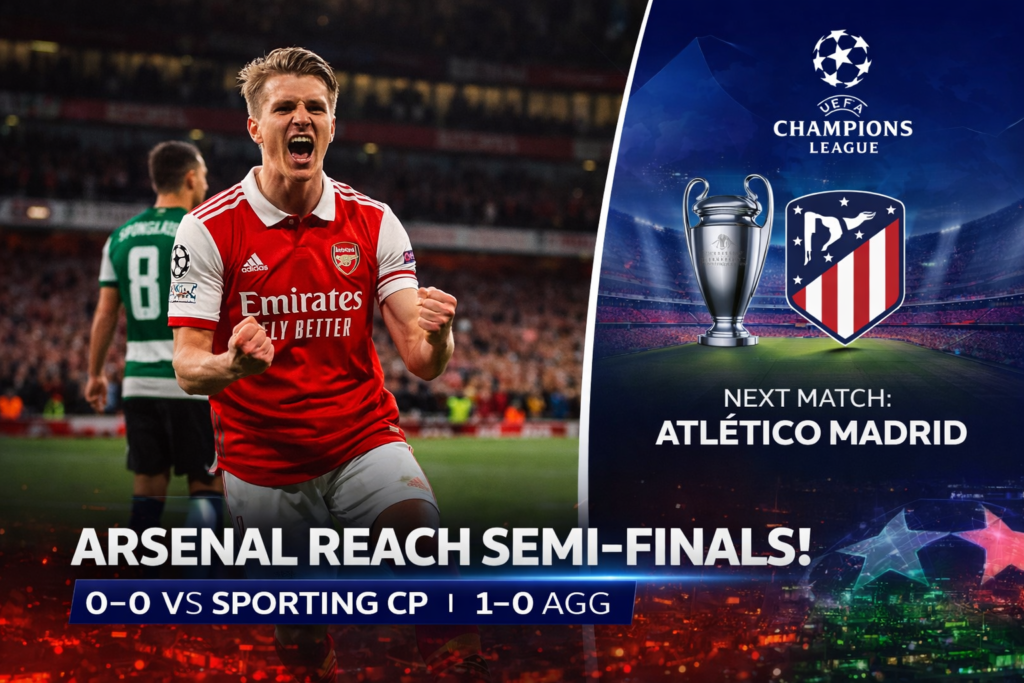 kenyasasa.com - Arsenal Secure Back-to-Back Champions League Semi-Final Spot After Sporting Draw - AI Generated Image